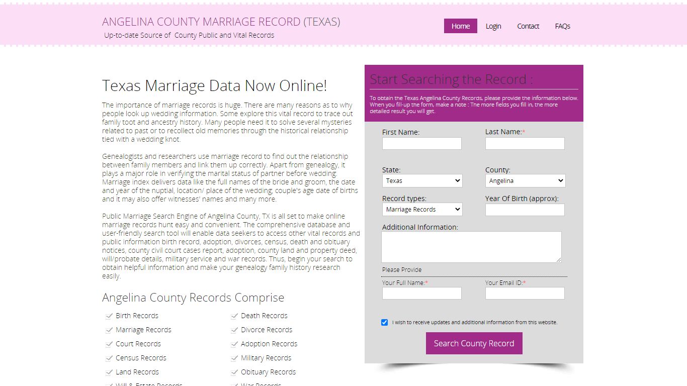 Public Marriage Records - Angelina County, Texas